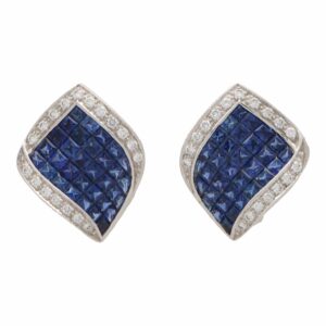 Art Deco Inspired Sapphire and Diamond Wave Earrings