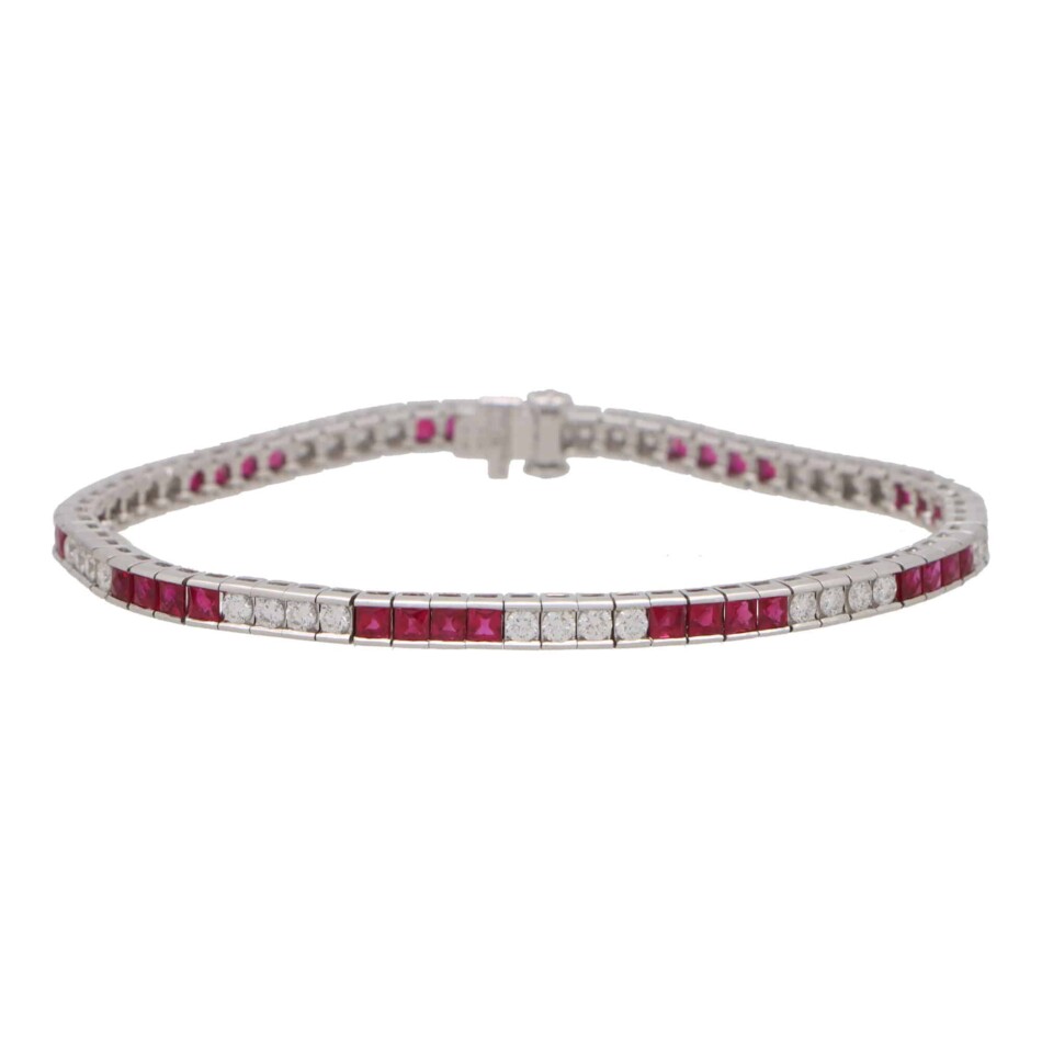 Art Deco Style Diamond and Ruby Tennis Bracelet