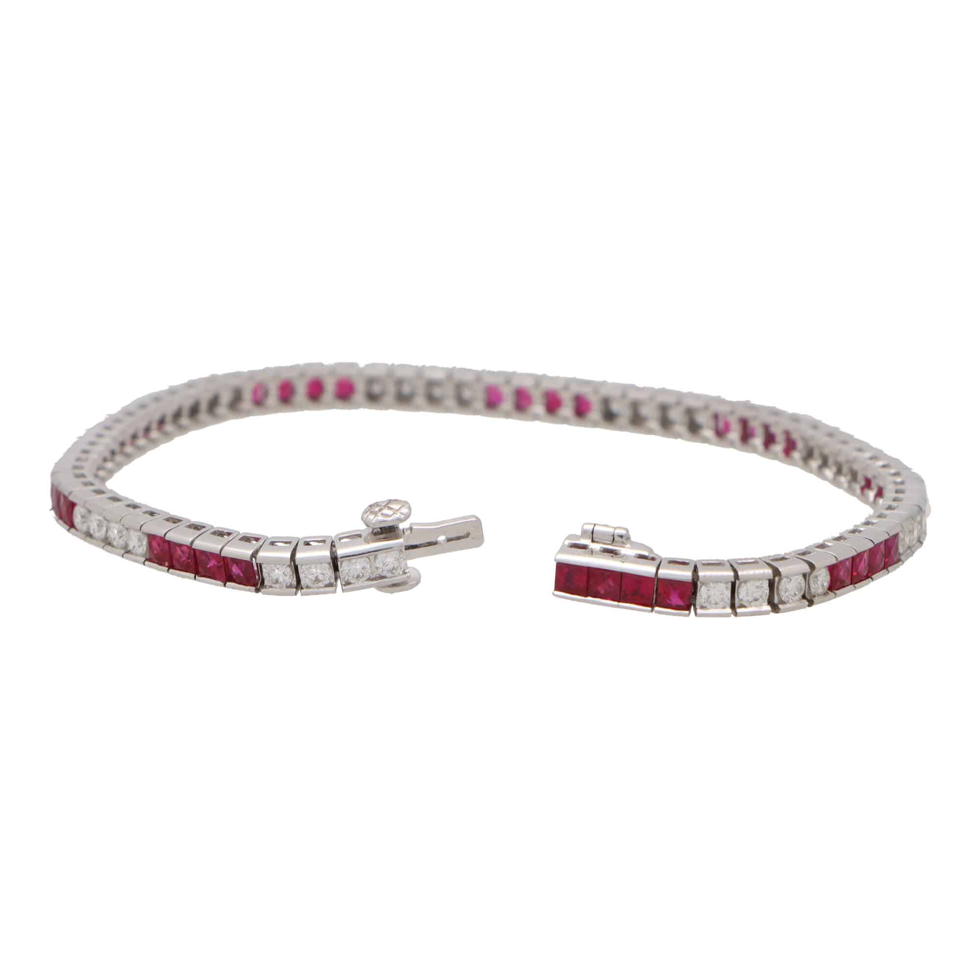 Art Deco Style Diamond and Ruby Tennis Bracelet at Susannah Lovis Jewellers