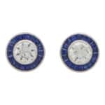 Art Deco Inspired Sapphire and Diamond Target Stud Earrings