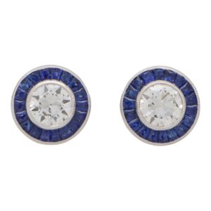 Art Deco Inspired Sapphire and Diamond Target Stud Earrings