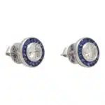 Art Deco Inspired Sapphire and Diamond Target Stud Earrings
