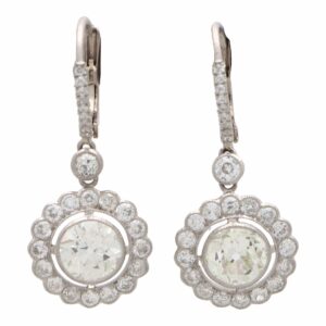 Vintage Inspired Old Cut Diamond Cluster Drop Earrings