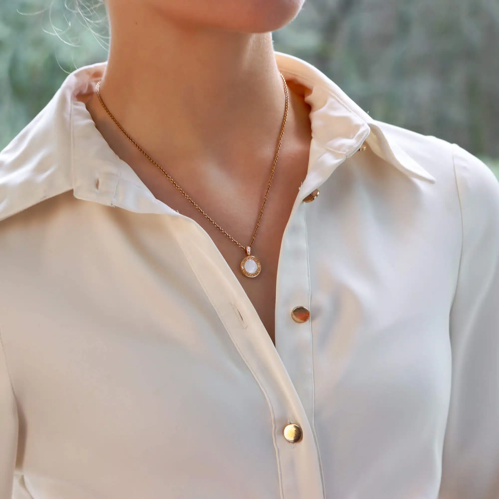 Vintage Bvlgari Onyx and Mother of Pearl Disc Necklace
