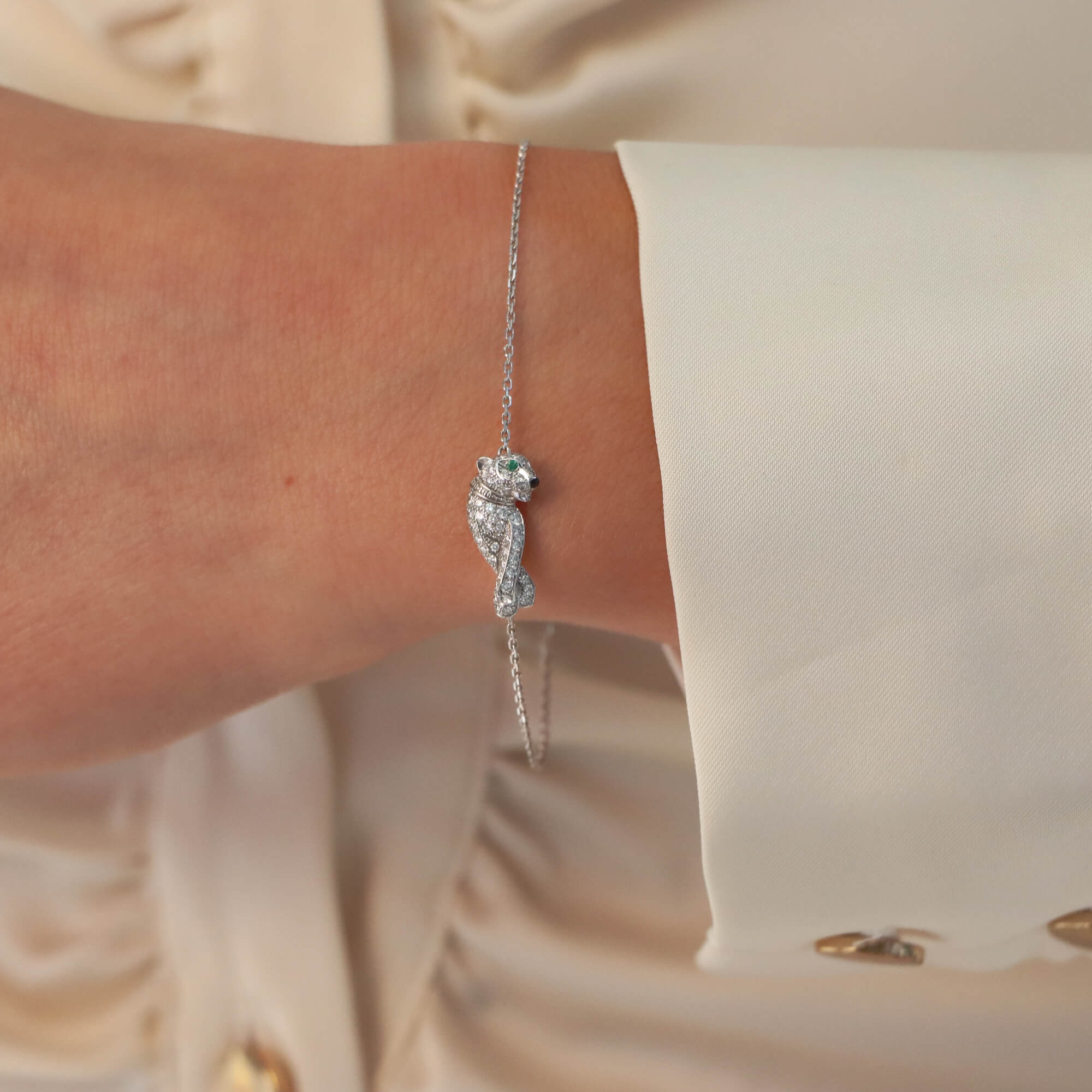 Vintage Cartier Diamond Walking Panther Chain Bracelet