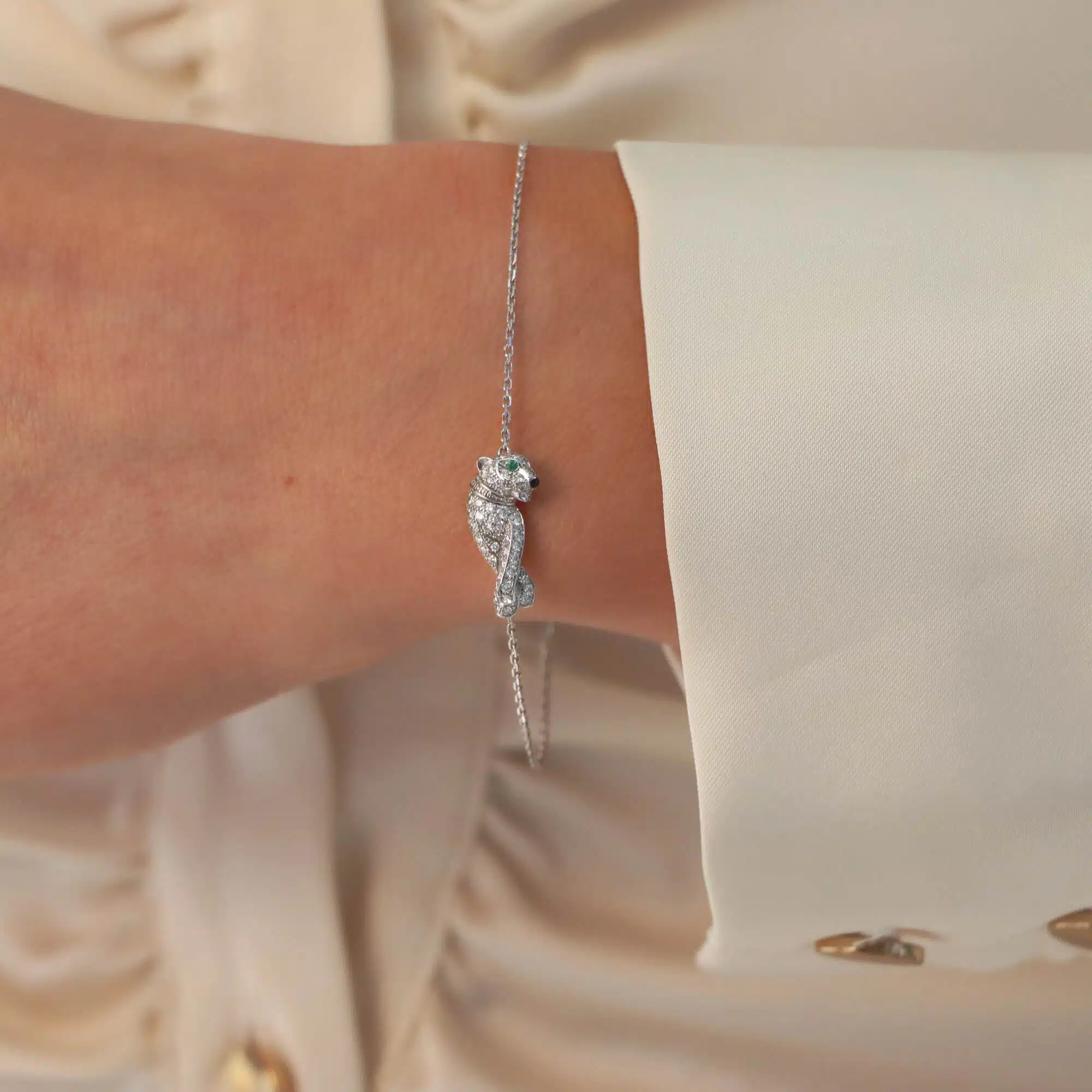Vintage Cartier Diamond Walking Panther Chain Bracelet