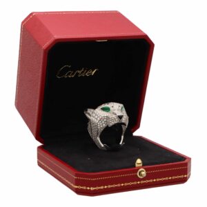 Vintage Panthère de Cartier Diamond, Emerald and Onyx Ring