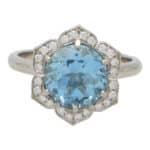 Contemporary Aquamarine and Diamond Floral Cluster Ring