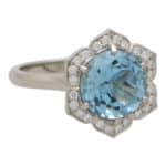 Contemporary Aquamarine and Diamond Floral Cluster Ring