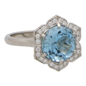 Contemporary Aquamarine and Diamond Floral Cluster Ring