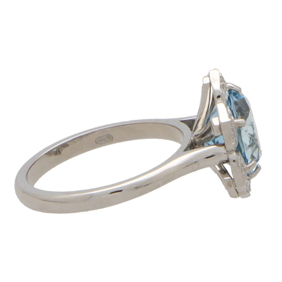 Contemporary Aquamarine and Diamond Floral Cluster Ring