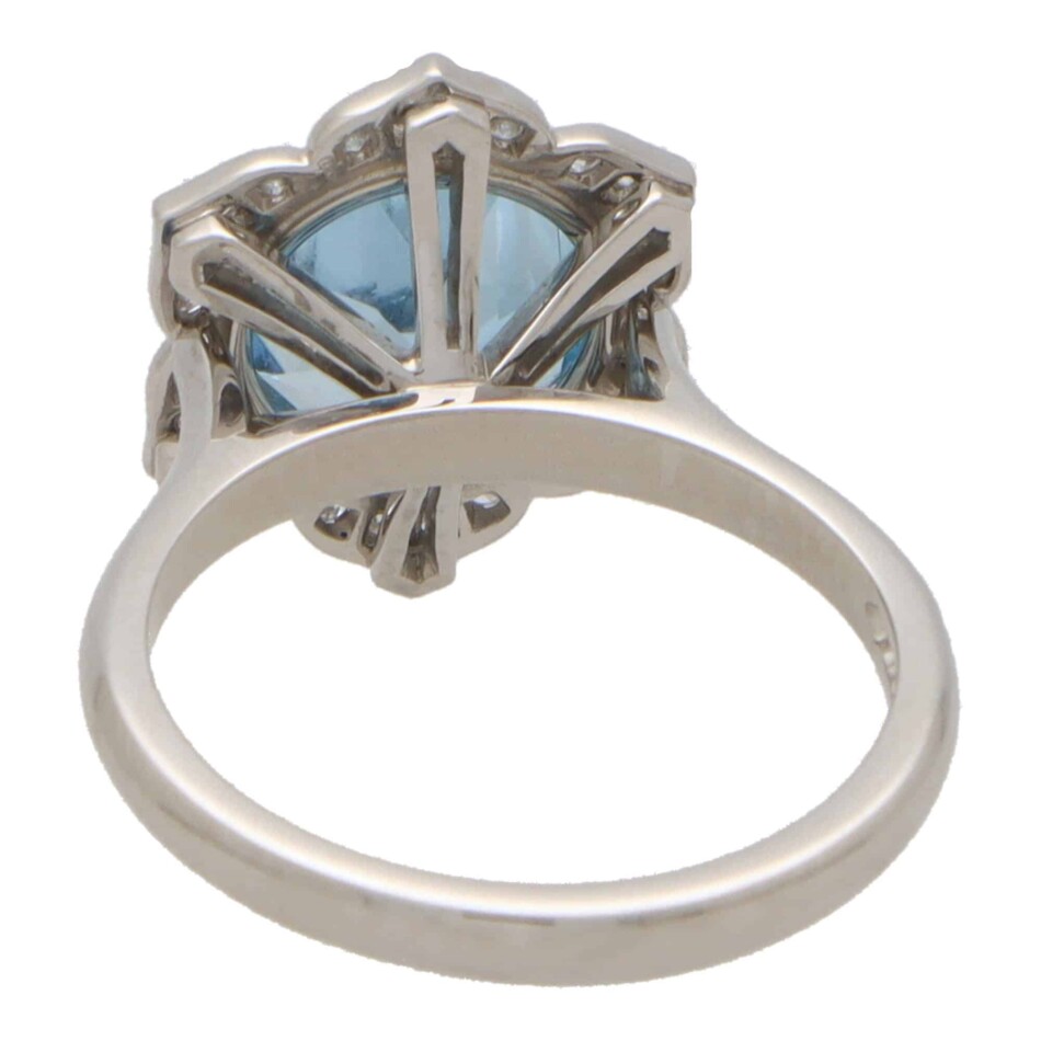 Contemporary Aquamarine and Diamond Floral Cluster Ring