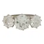 Vintage Large Old Mine Cut Diamond Three Stone Ring