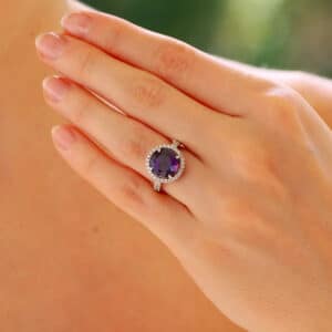 Amethyst and Diamond Halo Ring