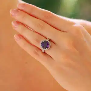 Amethyst and Diamond Halo Ring
