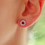 Ruby and Diamond Circular Cluster Earrings