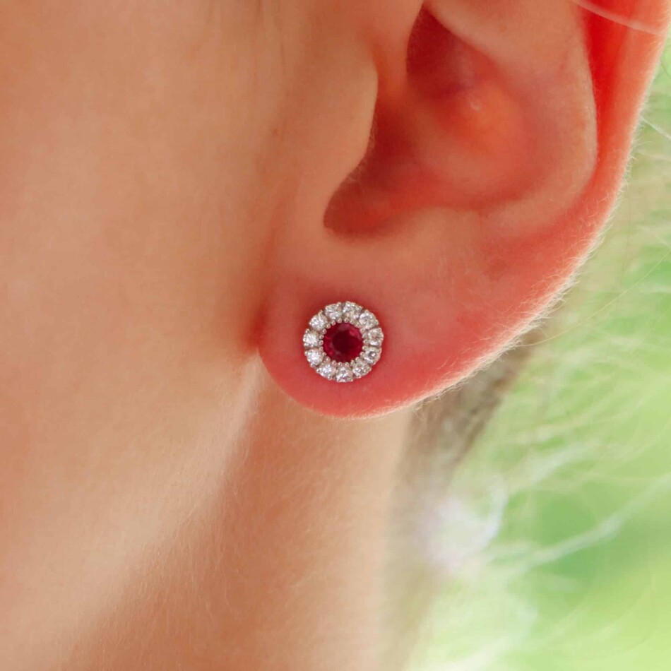Ruby and Diamond Circular Cluster Earrings
