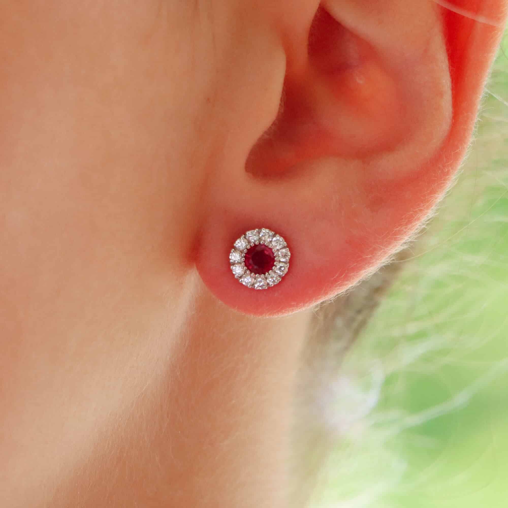 Ruby and Diamond Circular Cluster Earrings