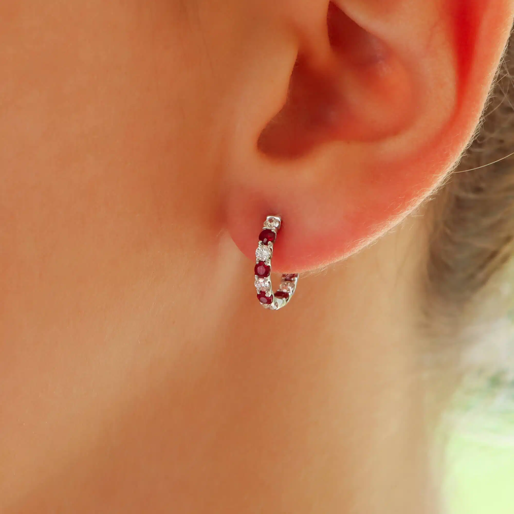 Ruby and Diamond Hoop Earrings
