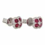 Ruby and Diamond Haloed Floral Cluster Earrings