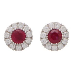 Ruby and Diamond Circular Cluster Earrings