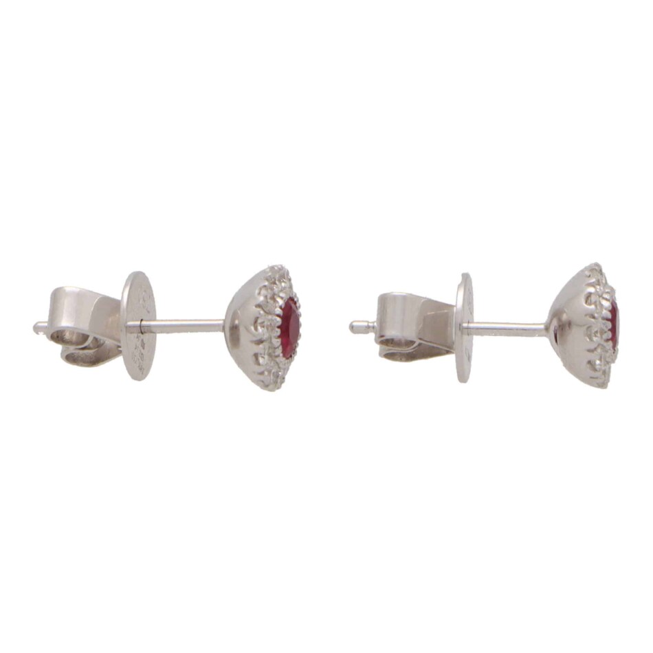 Ruby and Diamond Circular Cluster Earrings