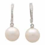 Pearl and Diamond Hoop Drop Earrings