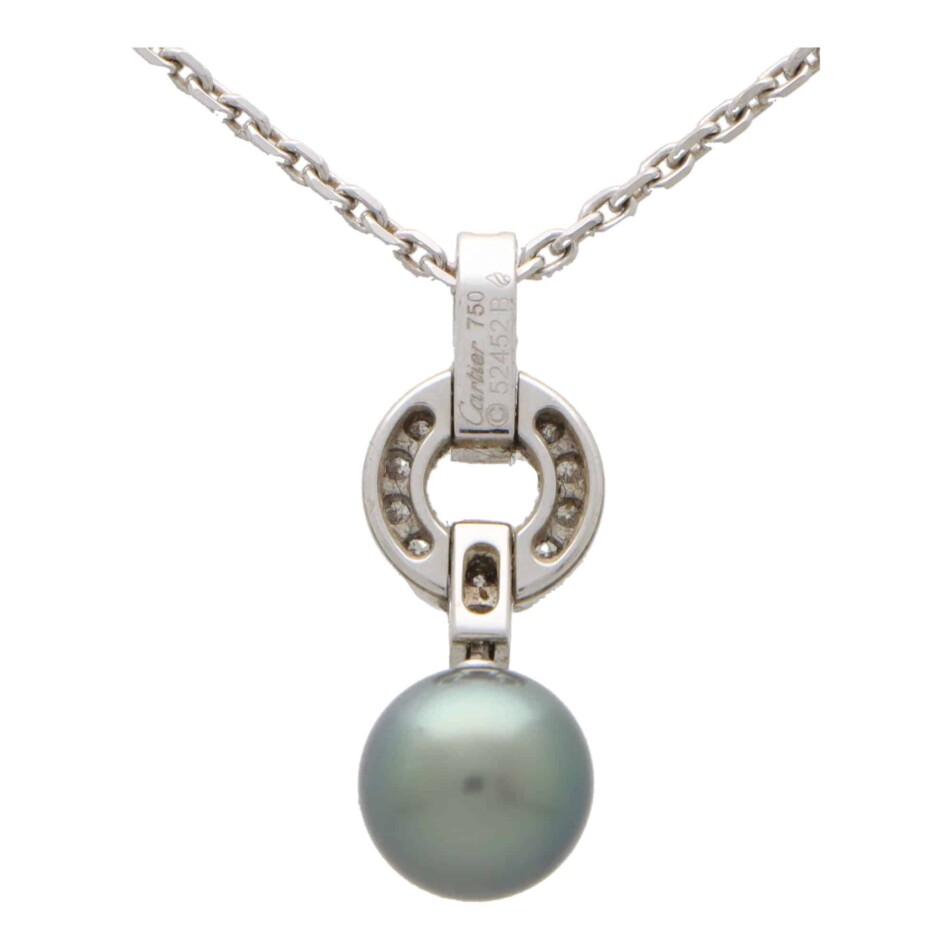 Vintage Cartier 'Himalia' Diamond and Tahitian Pearl Necklace