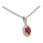 Ruby and Diamond Oval Halo Pendant Necklace