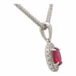 Ruby and Diamond Oval Halo Pendant Necklace