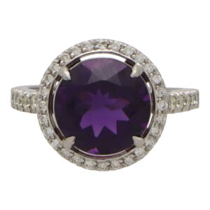 Amethyst and Diamond Halo Ring