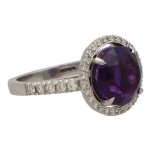 Amethyst and Diamond Halo Ring