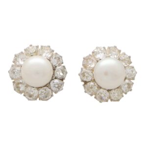 Victorian Pearl and Diamond Cluster Earrings