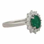 Contemporary Oval Emerald and Diamond Cluster Ring