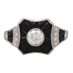 Vintage Art Deco Onyx and Diamond Target Ring