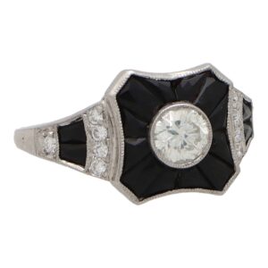 Vintage Art Deco Onyx and Diamond Target Ring