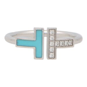 Vintage Tiffany & Co Turquoise and Diamond Tiffany T Ring