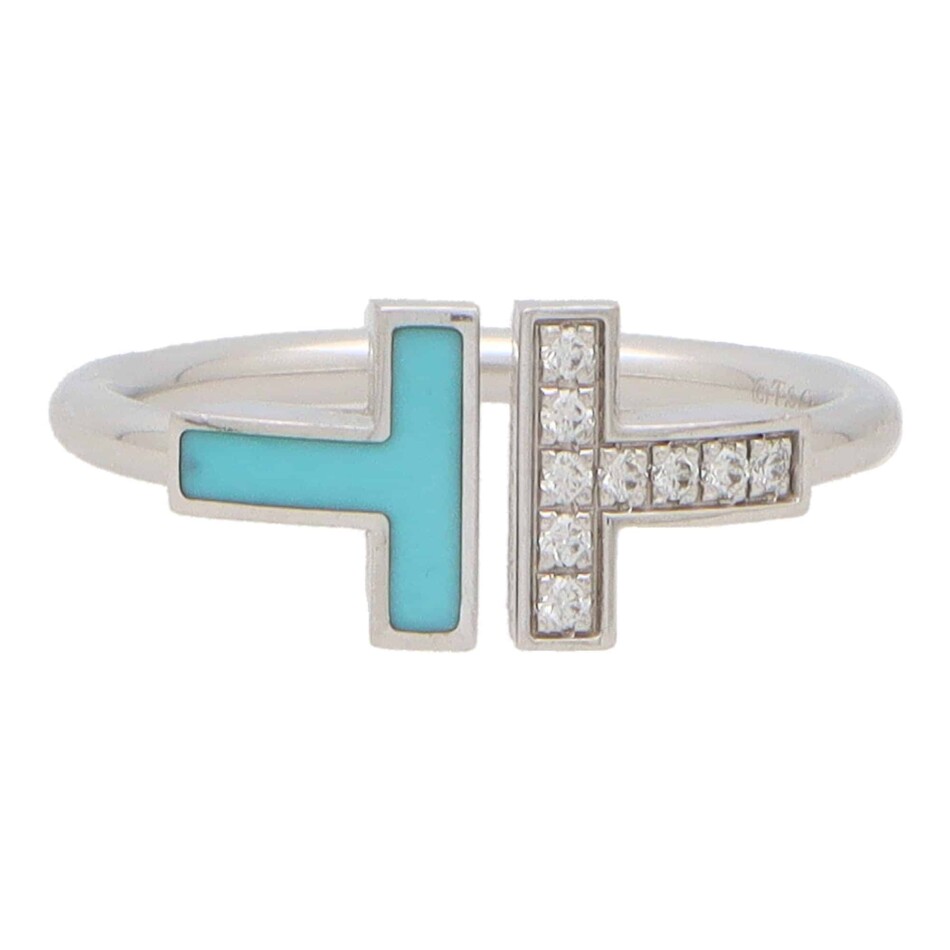 Vintage Tiffany & Co Turquoise and Diamond Tiffany T Ring