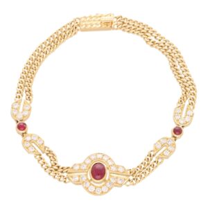 Vintage Mauboussin Ruby and Diamond Etruscan Inspired Bracelet