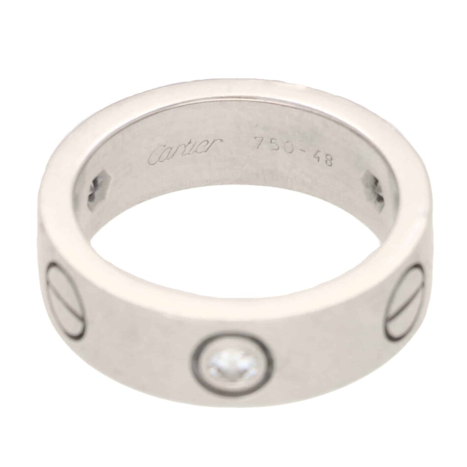 Cartier Three Diamond Love Ring in White Gold Size 50
