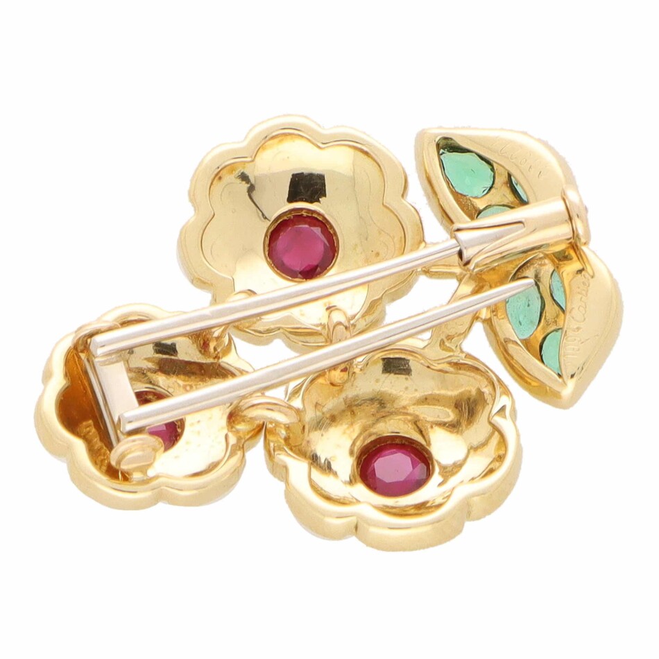 Vintage Cartier Ruby and Emerald Flower Brooch