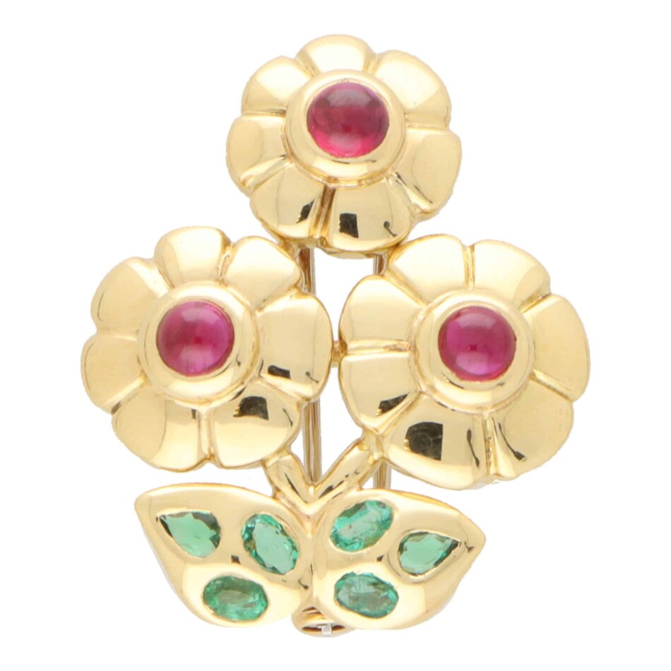 Vintage Cartier Ruby and Emerald Flower Brooch
