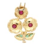 Vintage Cartier Ruby and Emerald Flower Brooch