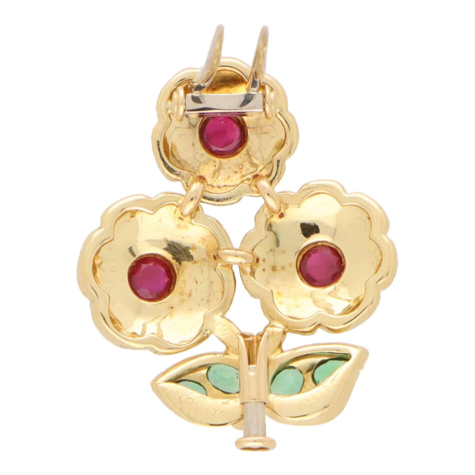 Vintage Cartier Ruby and Emerald Flower Brooch