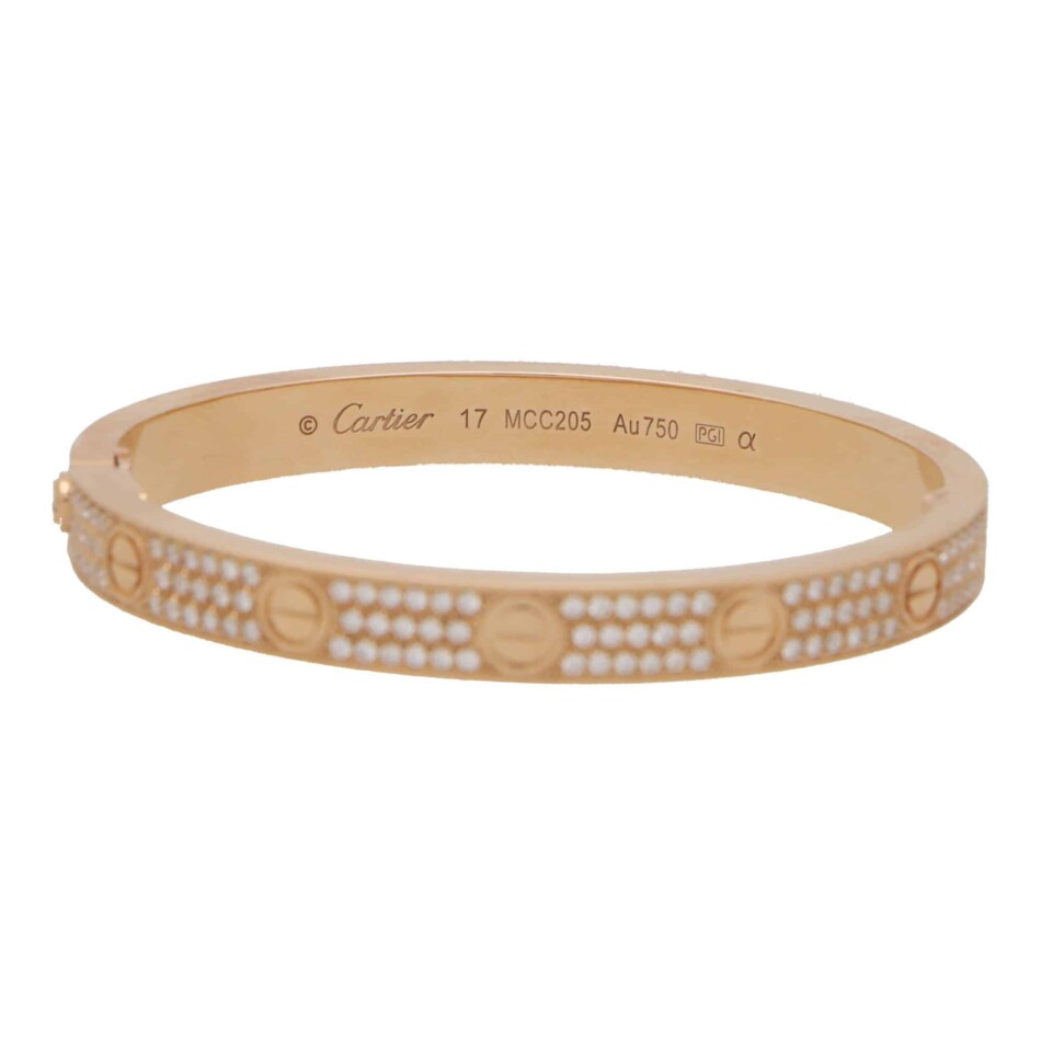 Vintage Cartier Diamond Paved Love Bangle in Rose Gold 2021