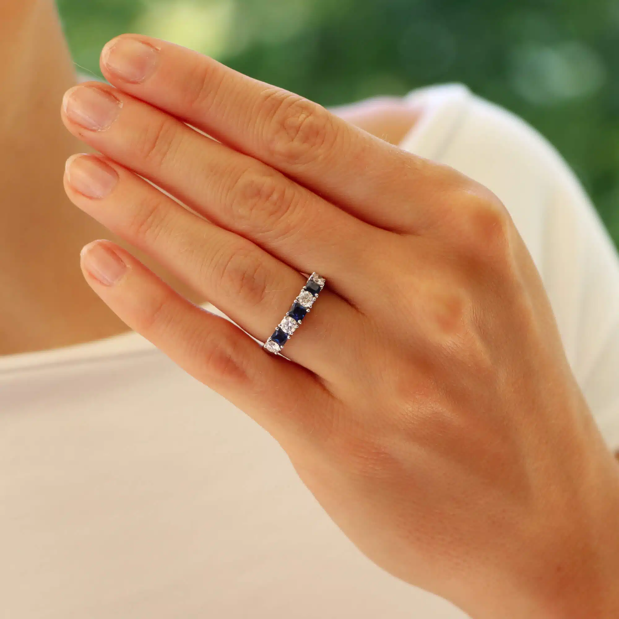 Blue Sapphire and Diamond Seven Stone Ring