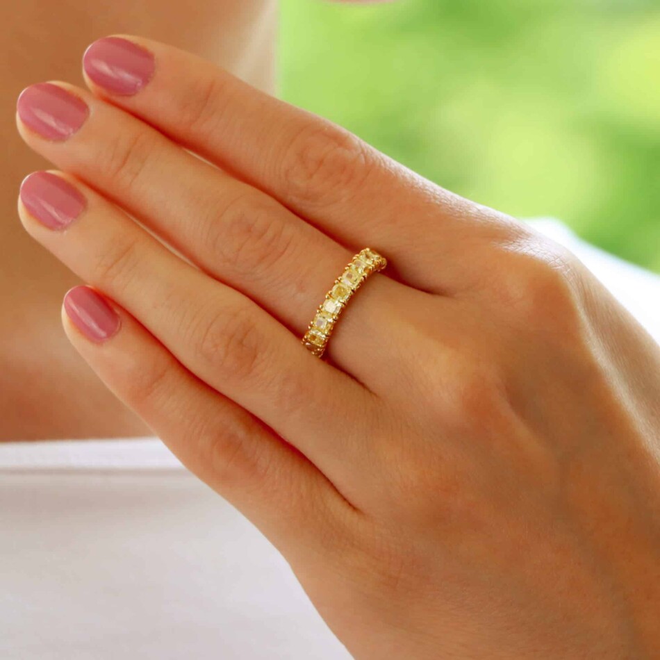 Vintage Cushion Cut Yellow Diamond Full Eternity Ring