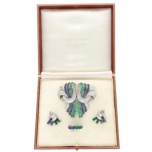 Rare Art Deco Drayson Emerald, Sapphire and Diamond Suite