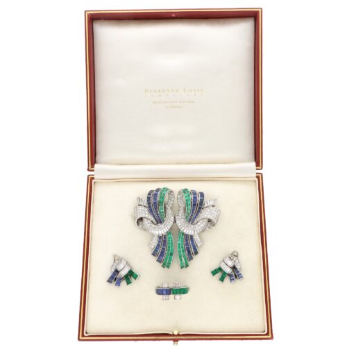 Rare Art Deco Drayson Emerald, Sapphire and Diamond Suite