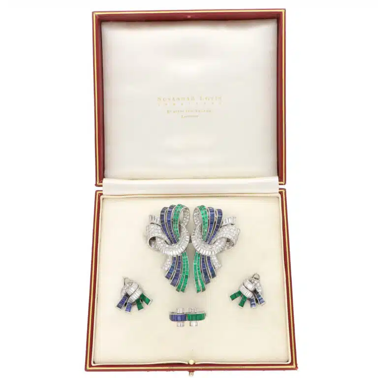 Rare Art Deco Drayson Emerald, Sapphire and Diamond Suite